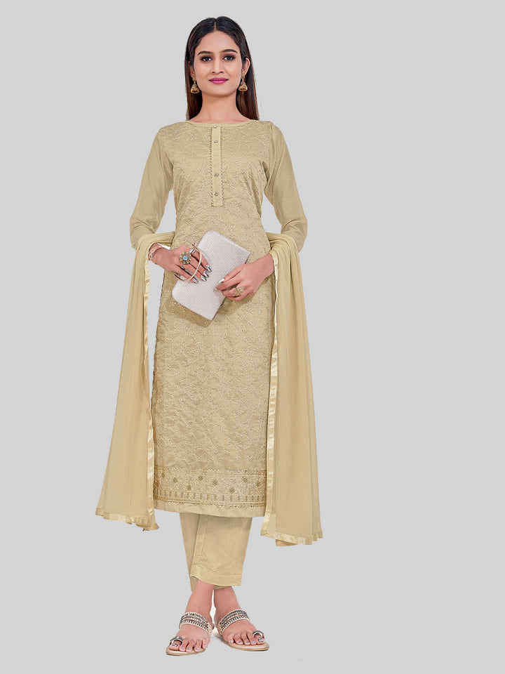 Elegant Chanderi Silk | Designer Thread Embroidery Salwar Suit Set