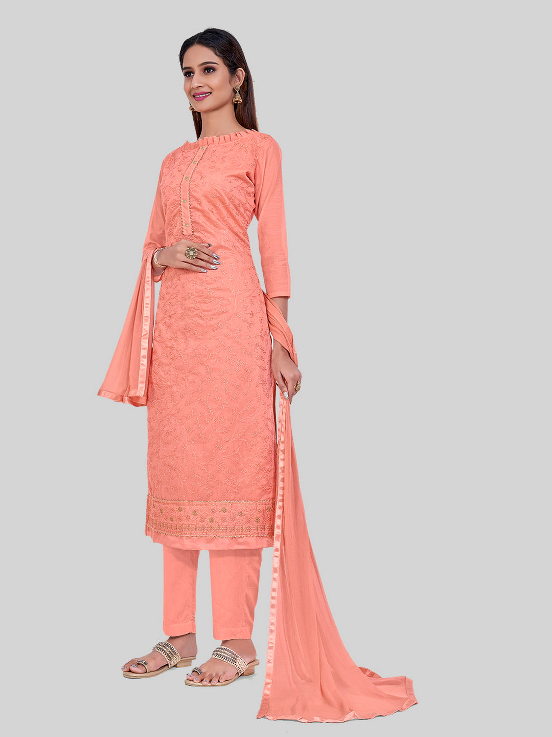 Elegant Chanderi Silk | Designer Thread Embroidery Salwar Suit Set