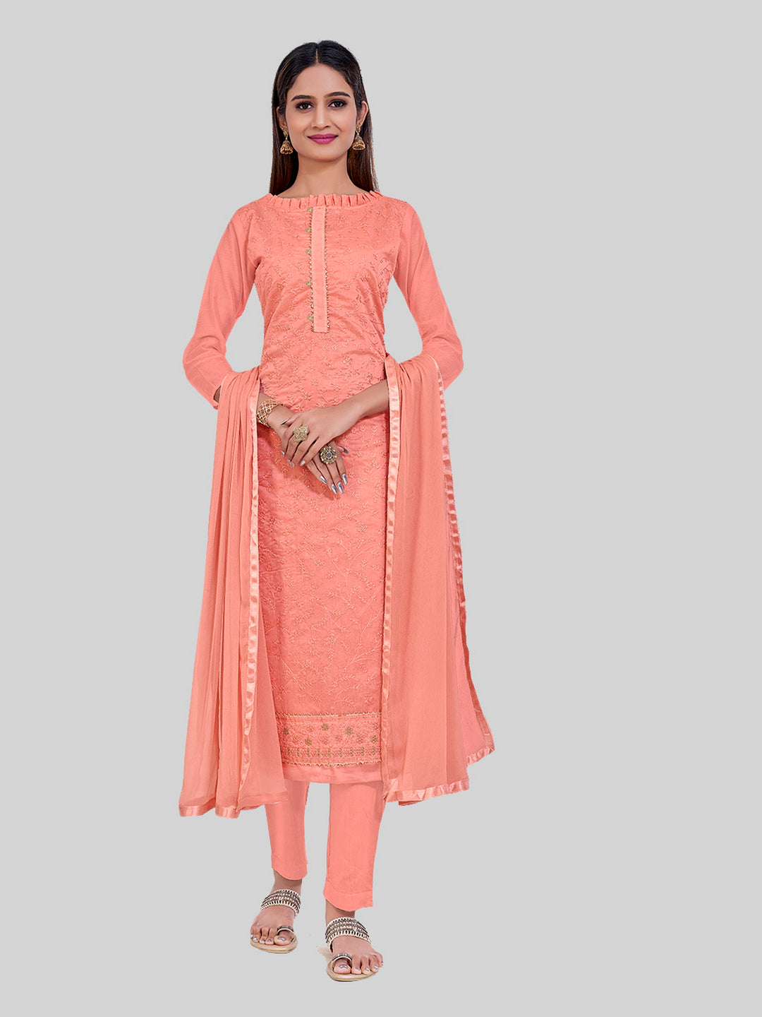 Elegant Chanderi Silk | Designer Thread Embroidery Salwar Suit Set