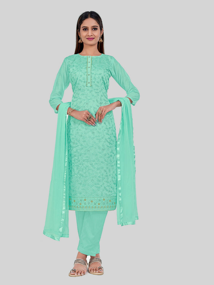 Elegant Chanderi Silk | Designer Thread Embroidery Salwar Suit Set