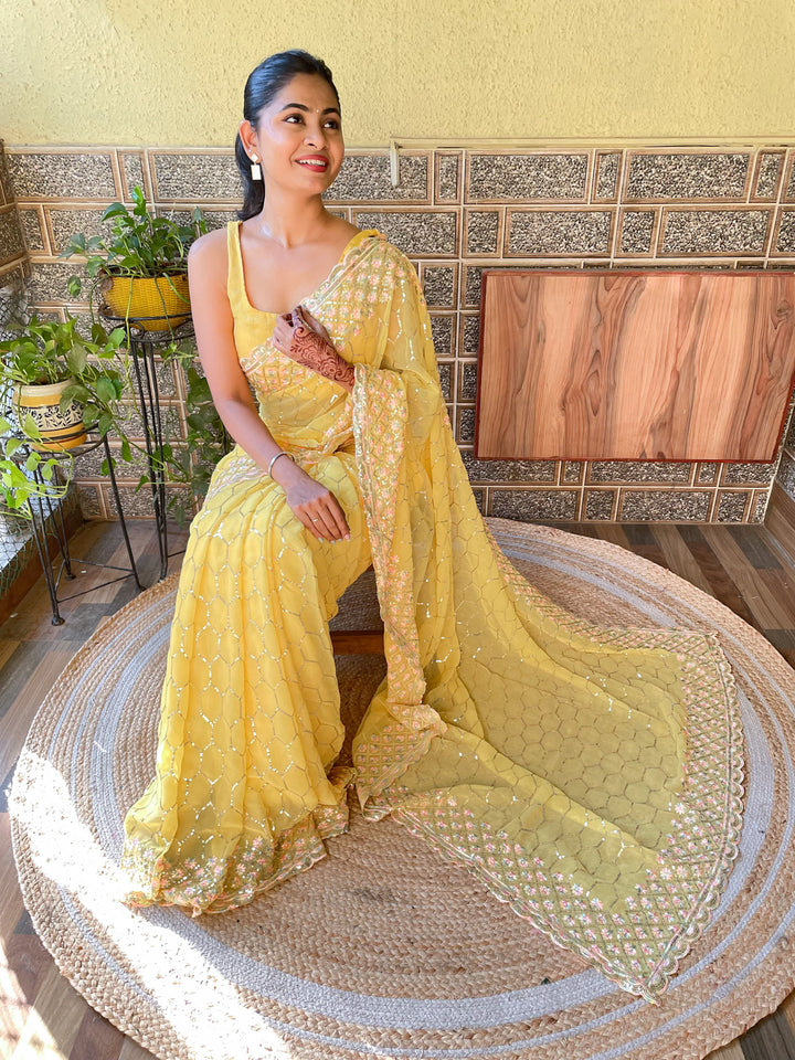 Designer Georgette Saree with Sequins & Embroidery | Wedding & Festive Wear