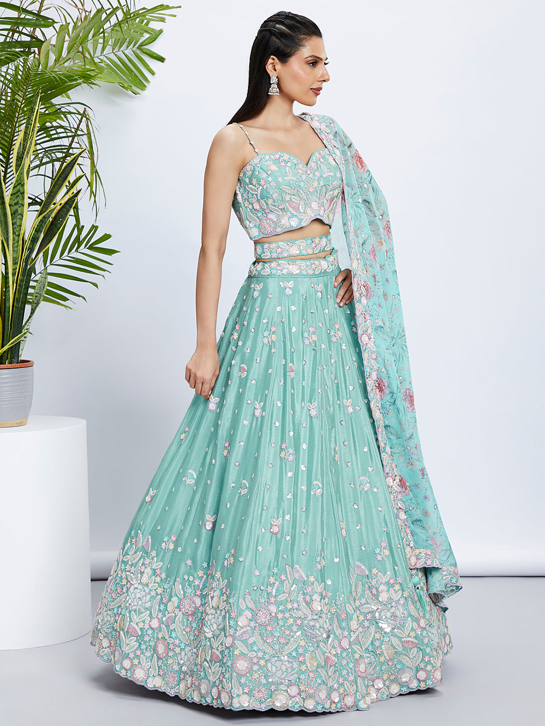 Chiffon & Silk Lehenga | Embroidered Thread & Sequin Work for Weddings