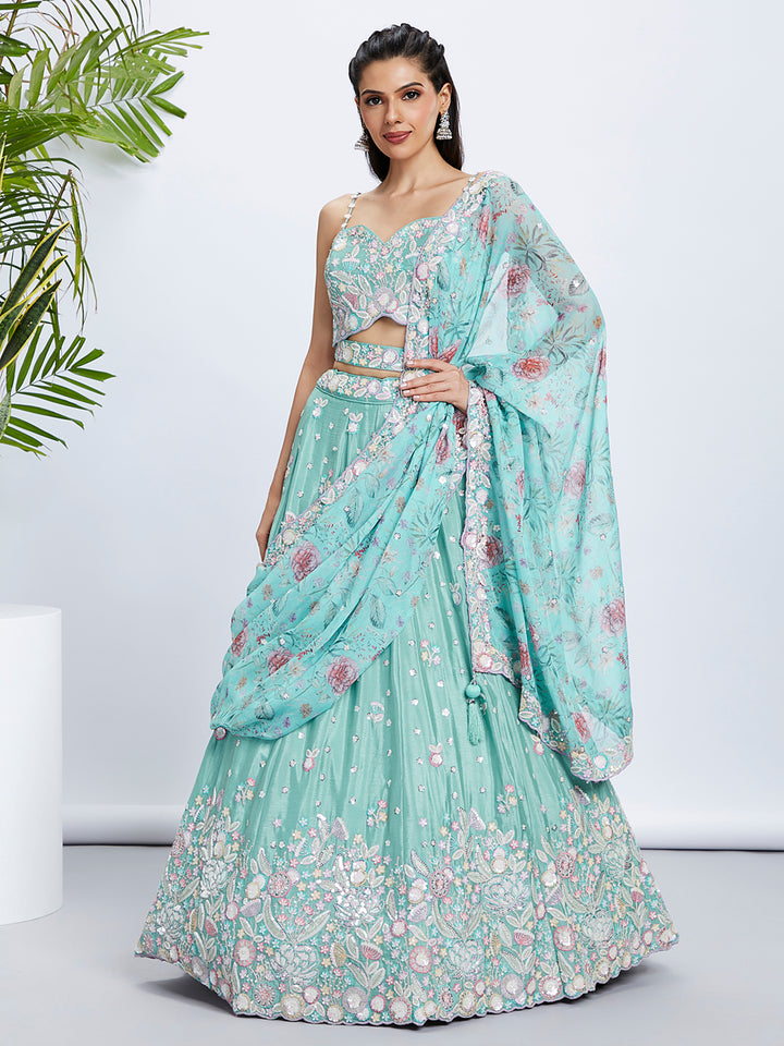 Chiffon & Silk Lehenga | Embroidered Thread & Sequin Work for Weddings