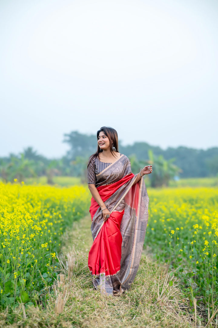 Tussar Silk Madhubani Printed Saree | Perfect for Weddings & Special Events