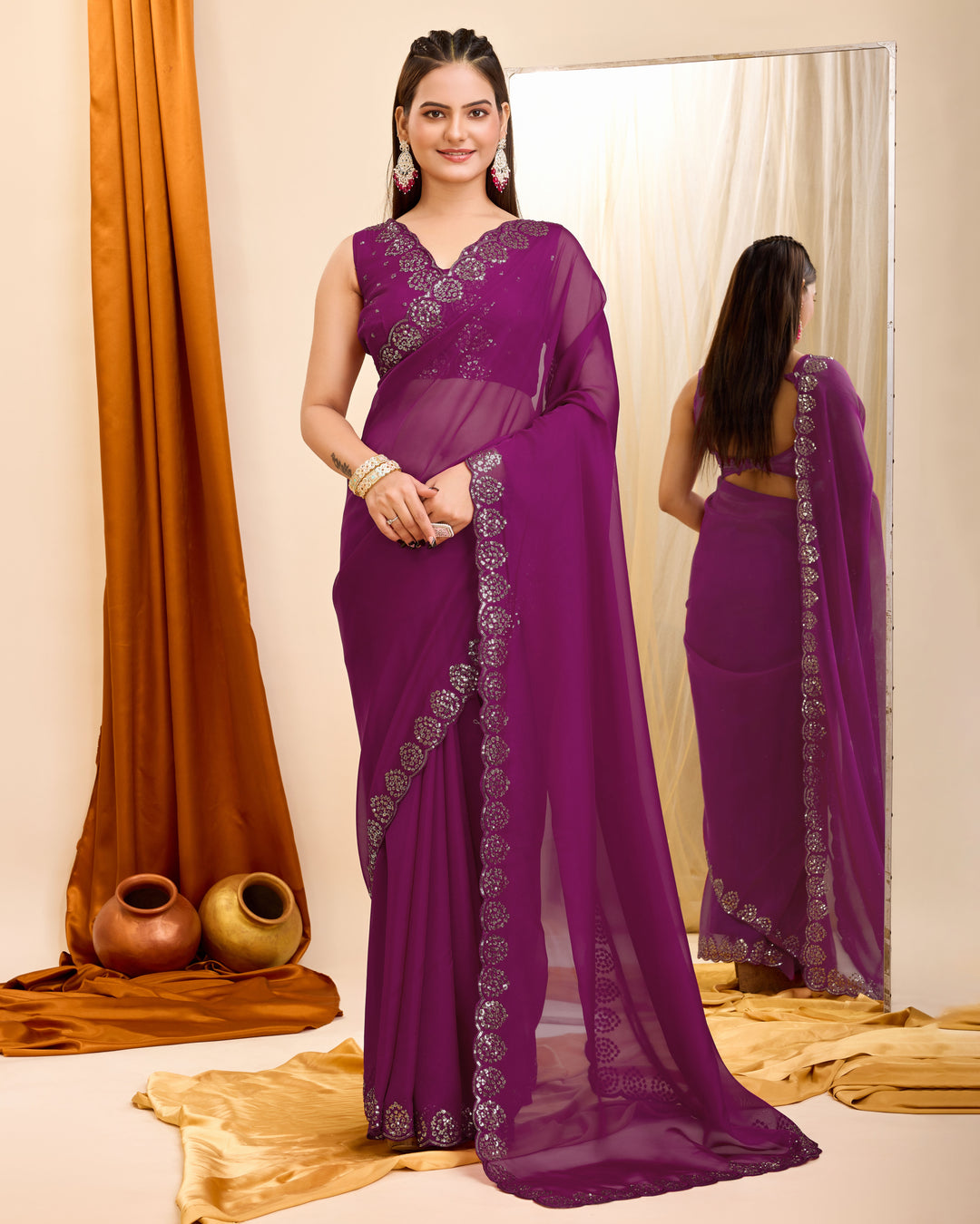 Designer Georgette Saree with Art-Silk Blouse | Sequenced Embroidery for Events