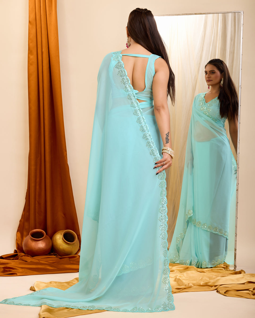 Designer Georgette Saree with Art-Silk Blouse | Sequenced Embroidery for Events