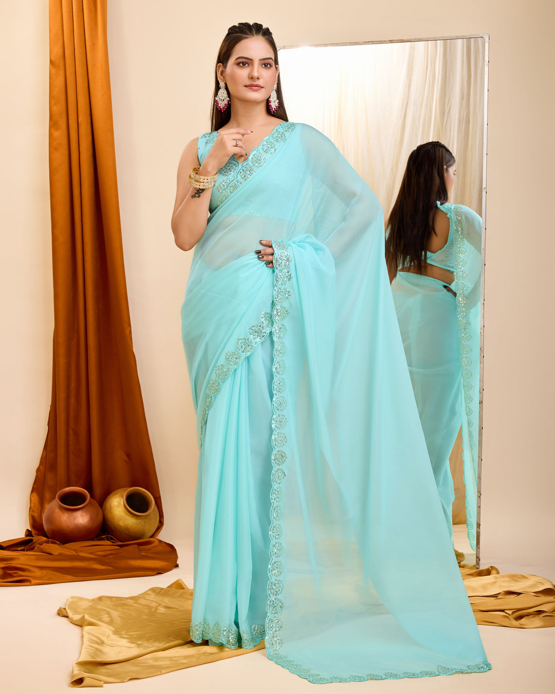 Designer Georgette Saree with Art-Silk Blouse | Sequenced Embroidery for Events