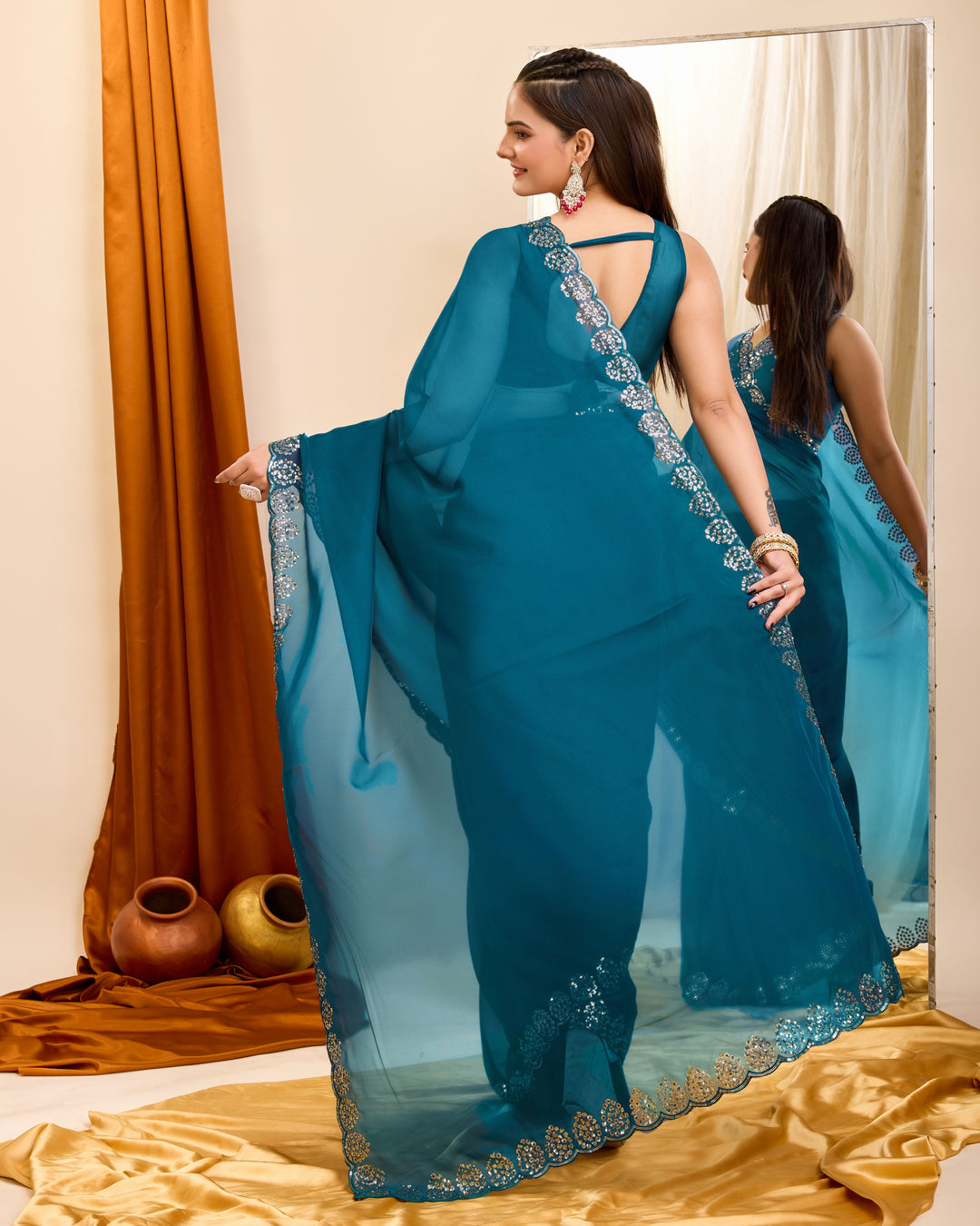 Designer Georgette Saree with Art-Silk Blouse | Sequenced Embroidery for Events