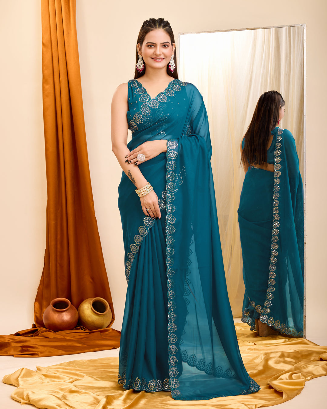 Designer Georgette Saree with Art-Silk Blouse | Sequenced Embroidery for Events