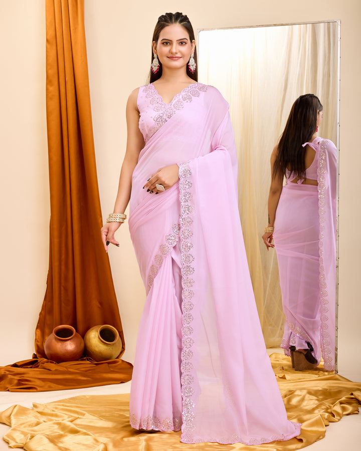 Designer Georgette Saree with Art-Silk Blouse | Sequenced Embroidery for Events