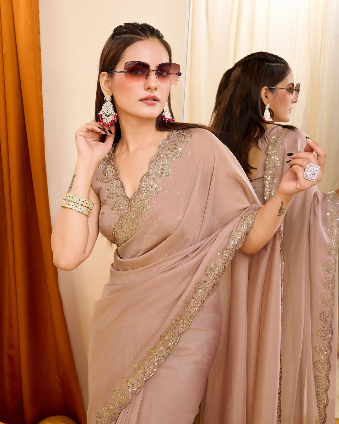 Designer Georgette Saree with Art-Silk Blouse | Sequenced Embroidery for Events