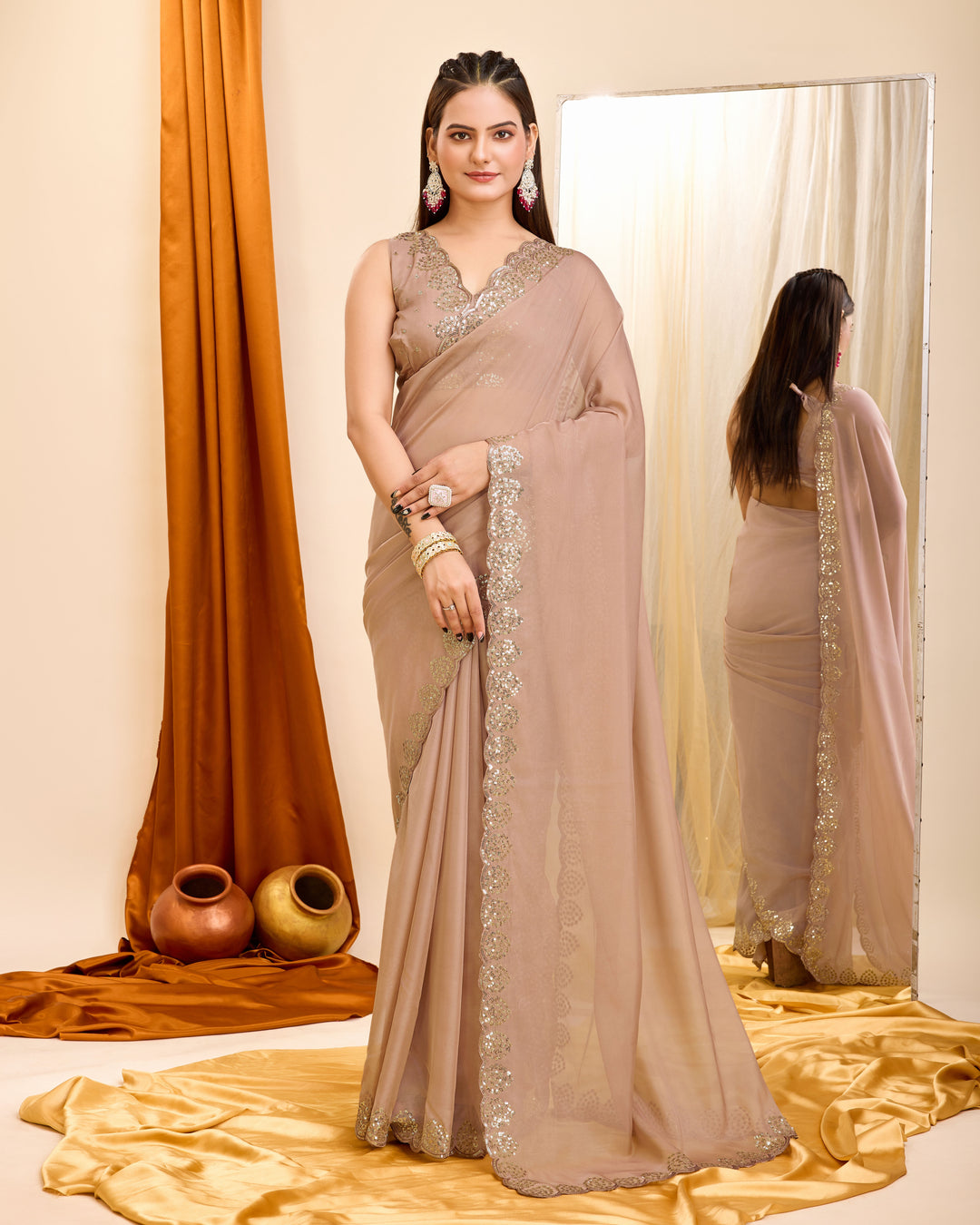 Designer Georgette Saree with Art-Silk Blouse | Sequenced Embroidery for Events