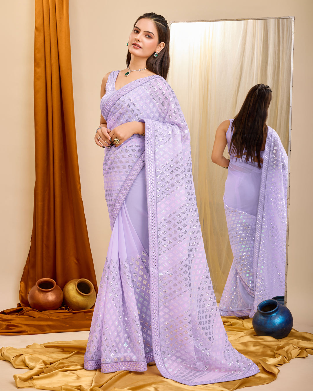 Designer Georgette Saree with Art-Silk Blouse | Sequined Embroidery | Party Wear