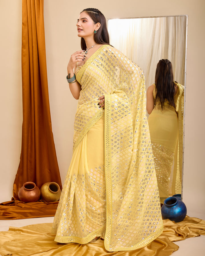 Designer Georgette Saree with Art-Silk Blouse | Sequined Embroidery | Party Wear