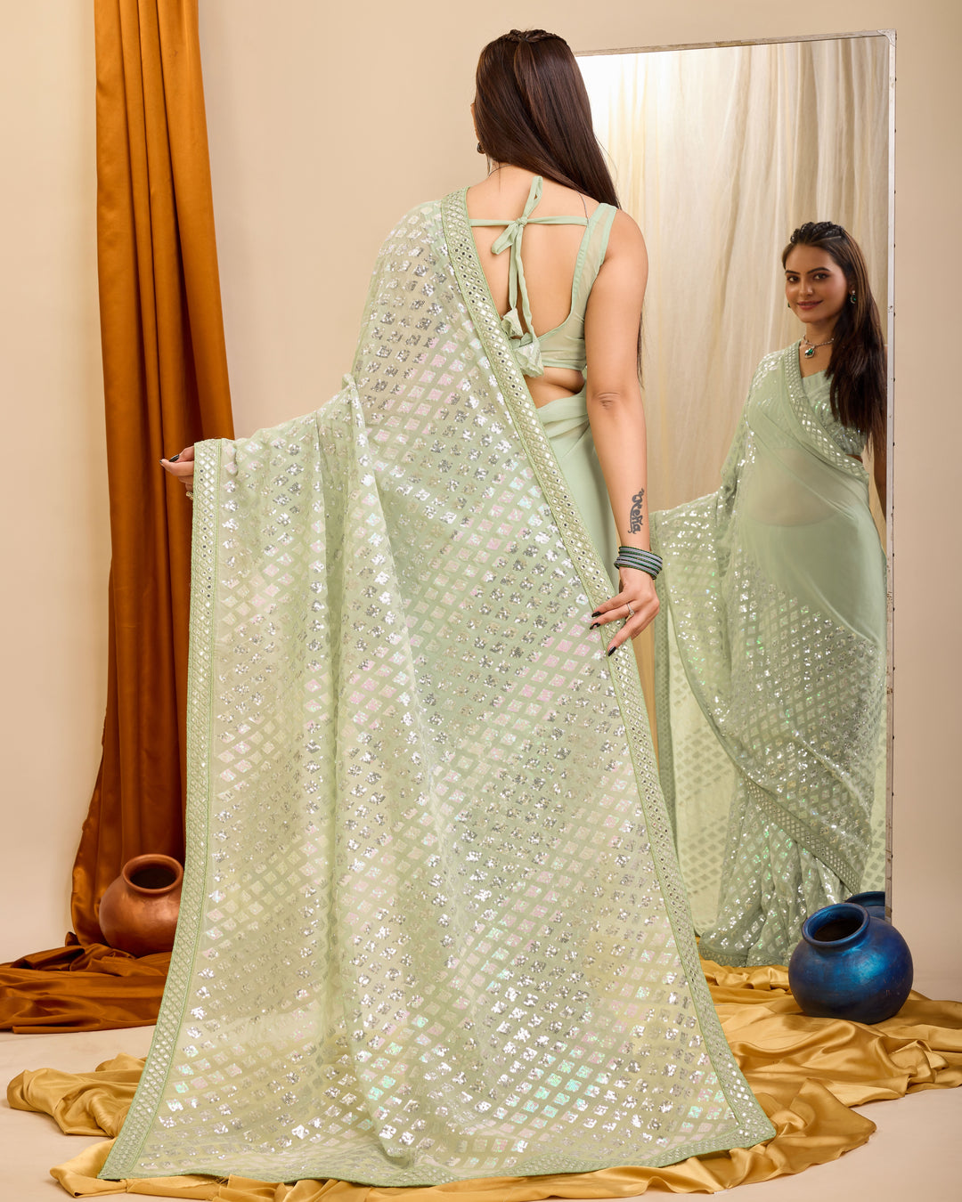 Designer Georgette Saree with Art-Silk Blouse | Sequined Embroidery | Party Wear