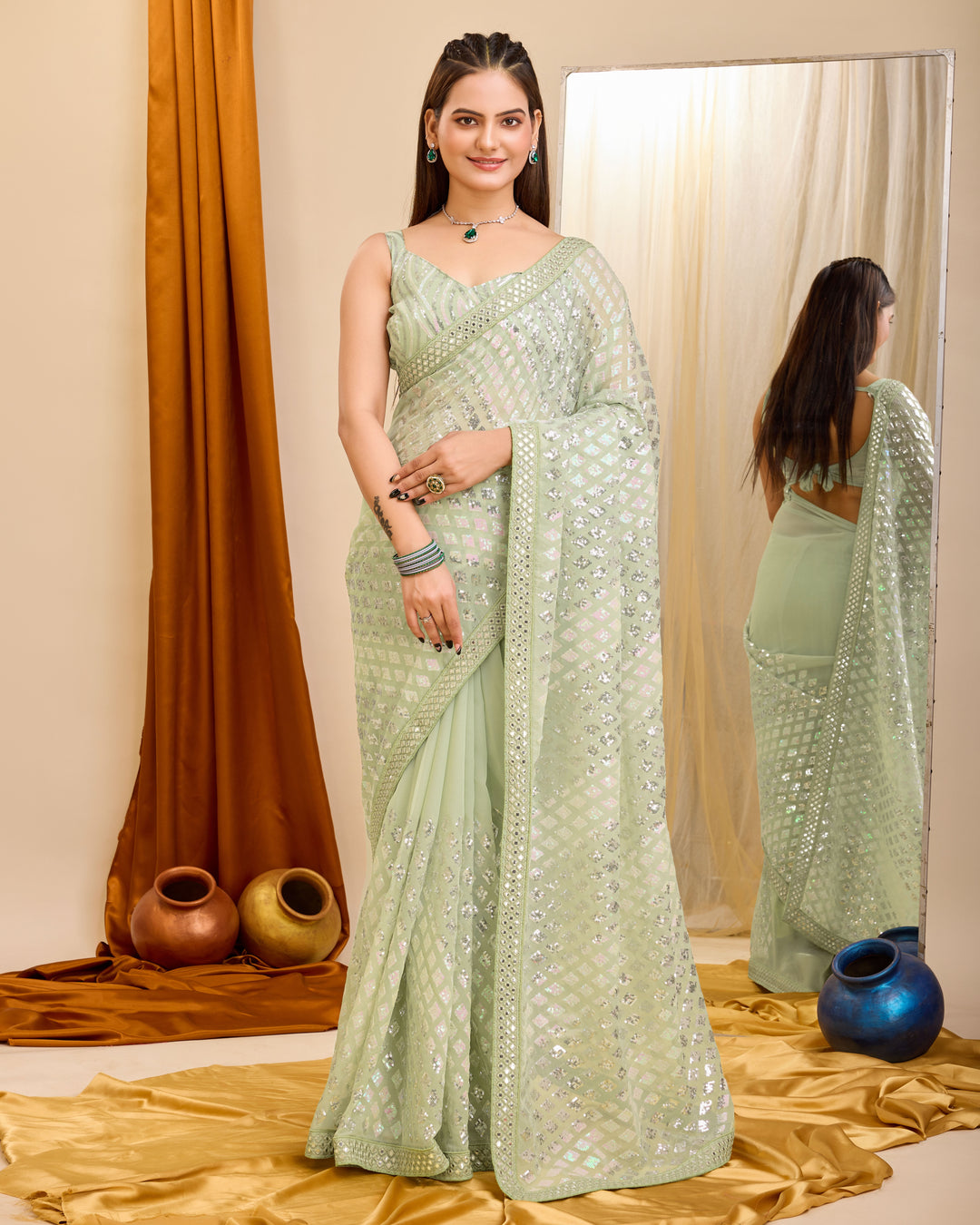 Designer Georgette Saree with Art-Silk Blouse | Sequined Embroidery | Party Wear