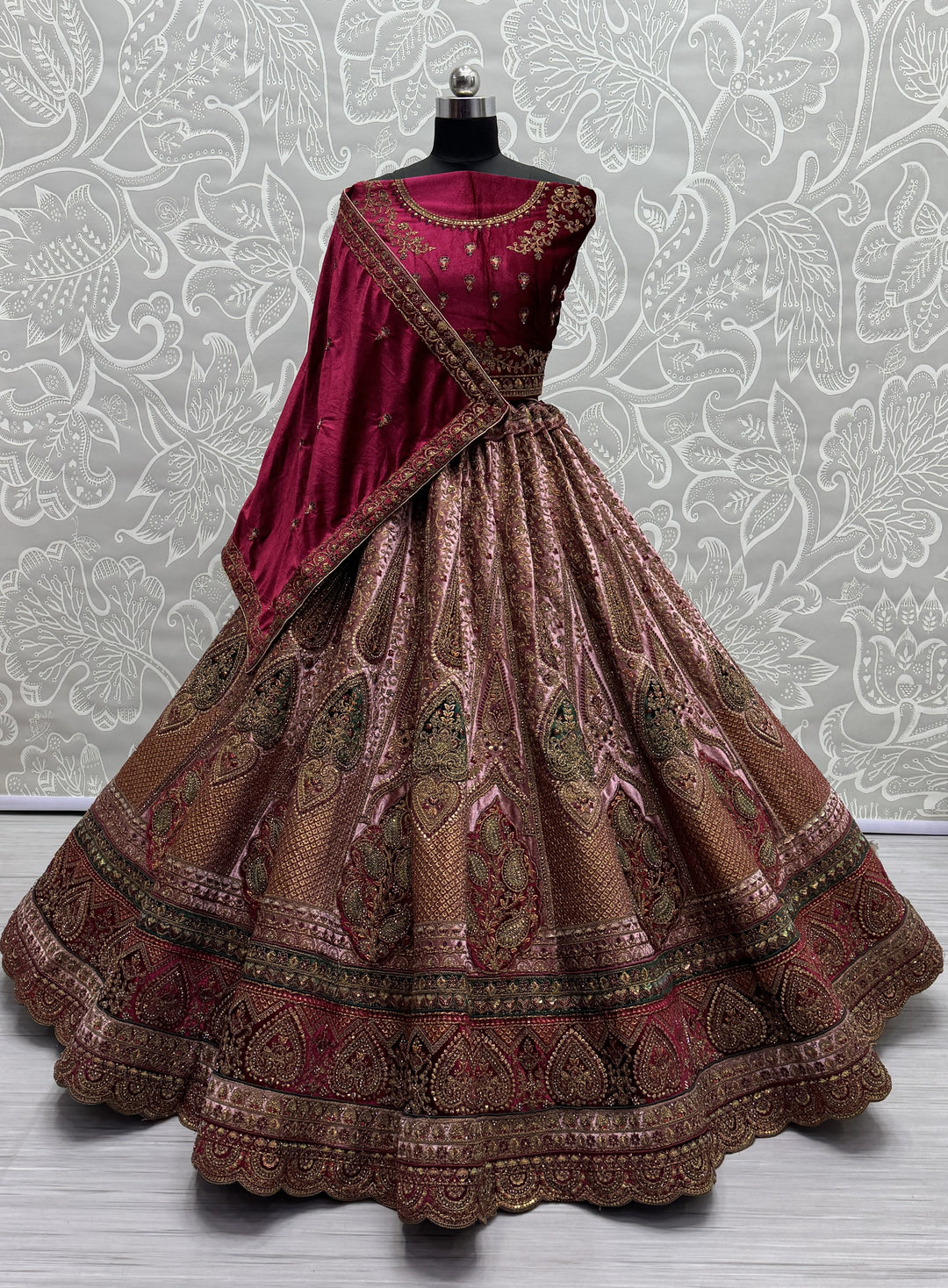 Elegant Velvet Lehenga | Patch-Work & Multi-Thread Embroidery for Weddings