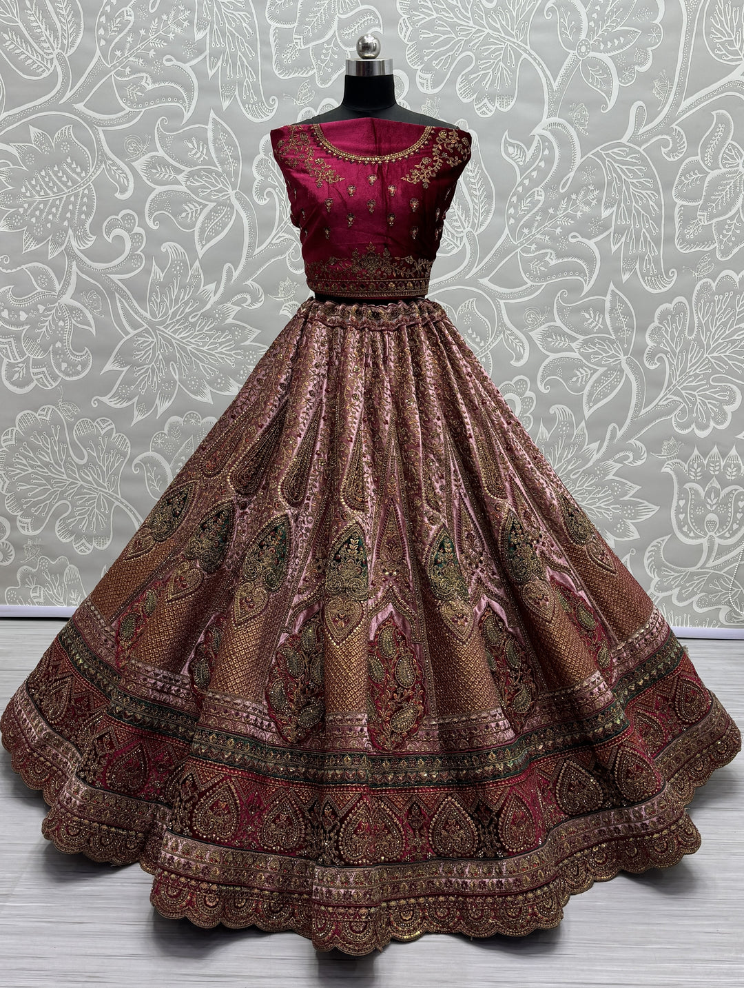 Elegant Velvet Lehenga | Patch-Work & Multi-Thread Embroidery for Weddings