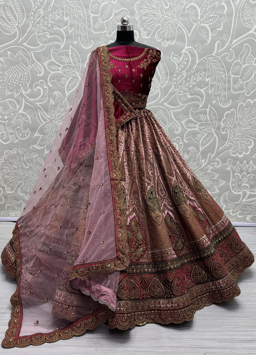 Elegant Velvet Lehenga | Patch-Work & Multi-Thread Embroidery for Weddings