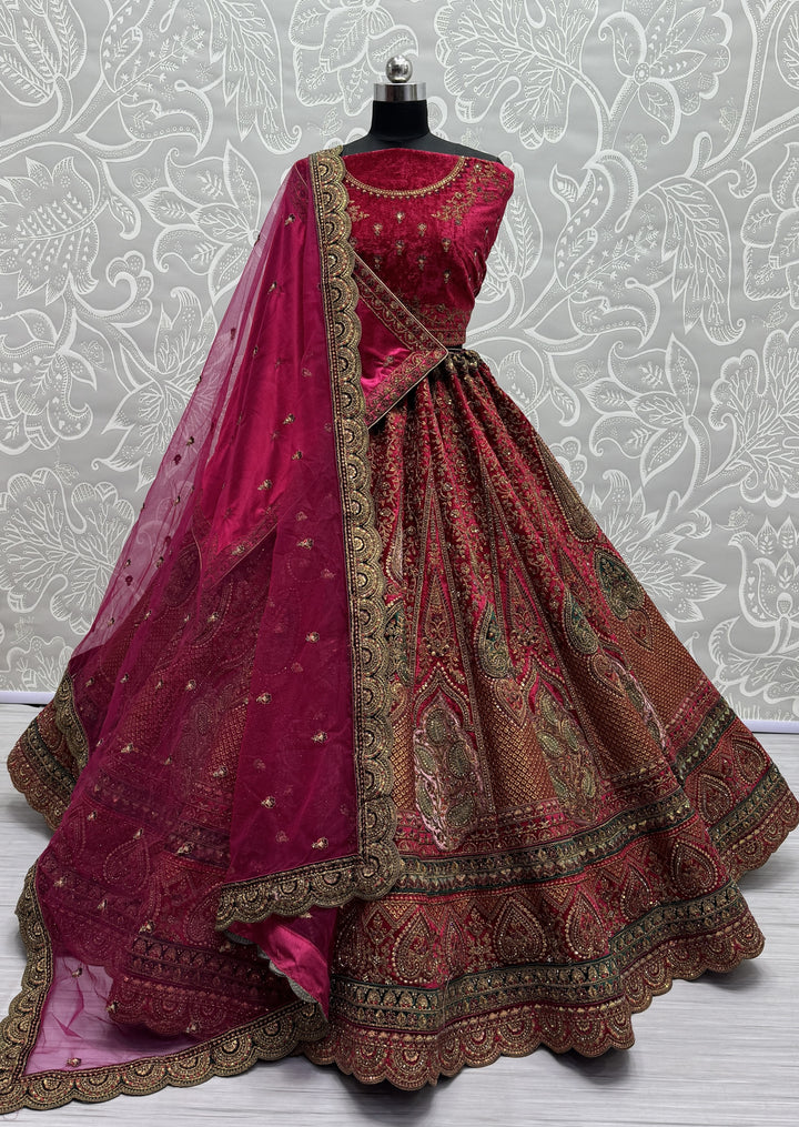 Elegant Velvet Lehenga | Patch-Work & Multi-Thread Embroidery for Weddings