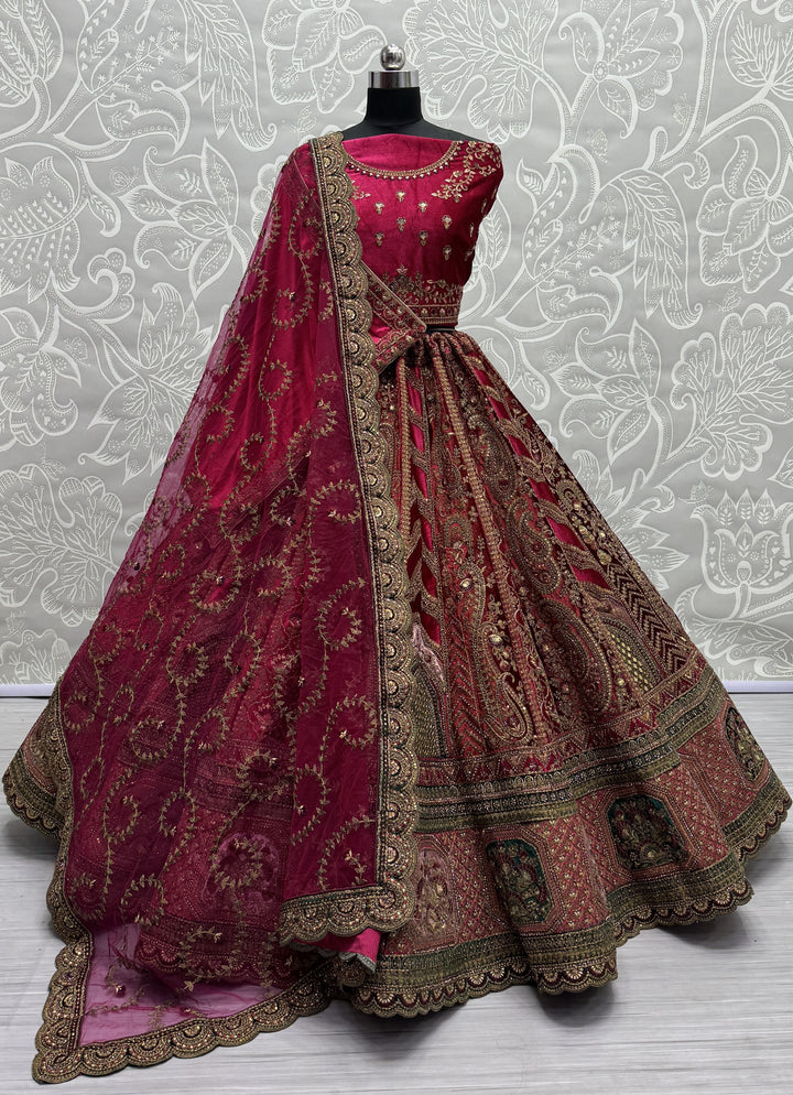 Velvet Mirror-Work Lehenga | Multi-Thread Embroidery for Weddings & Events