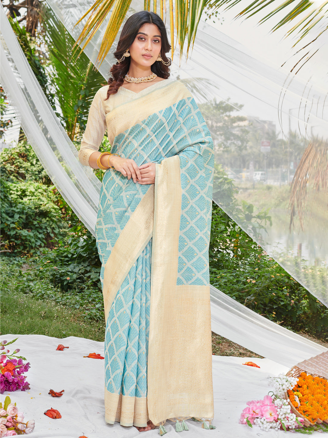 Cotton Digital Printed Saree | Woven Fabric for Weddings & Festive Events