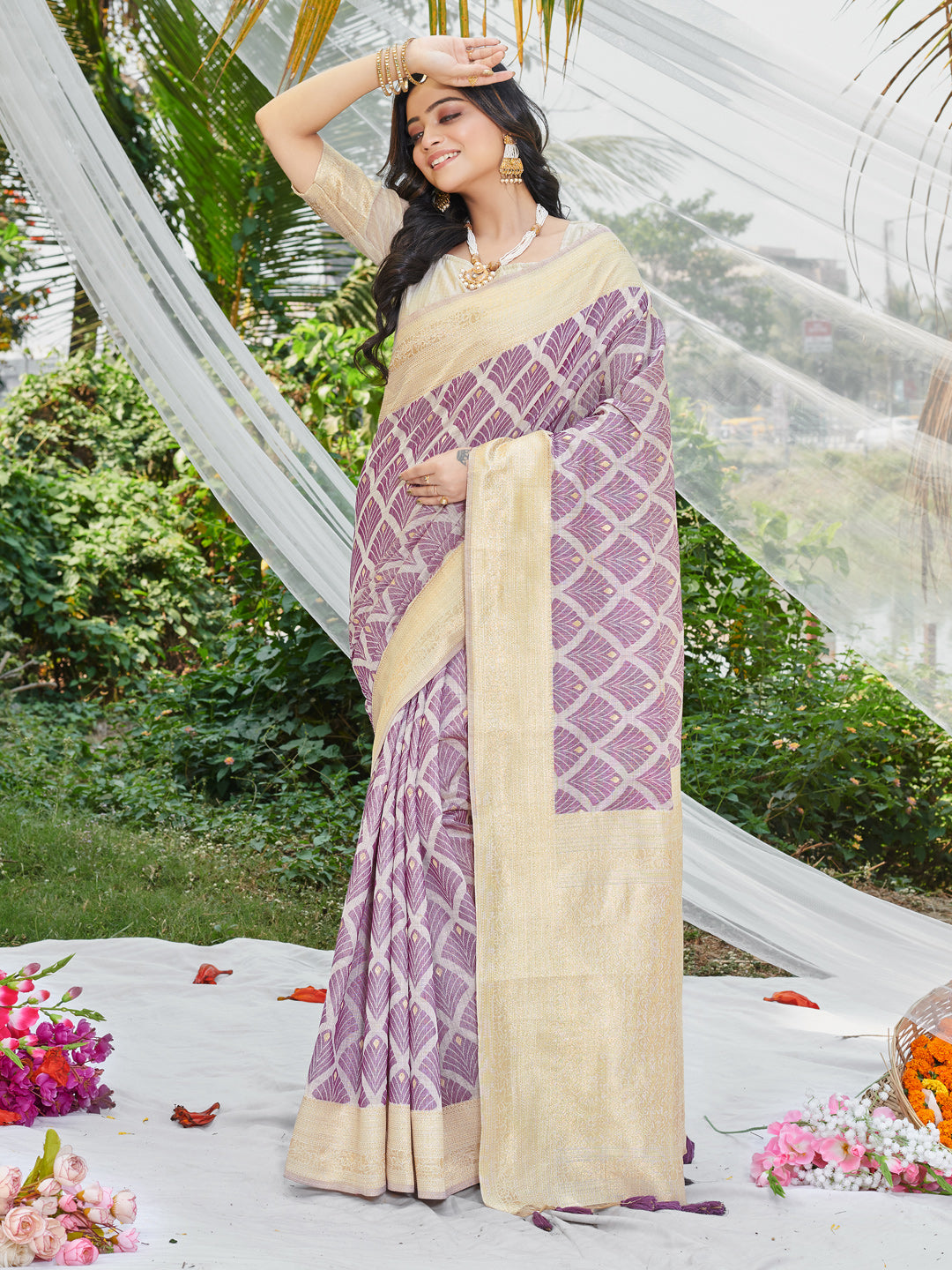 Cotton Digital Printed Saree | Woven Fabric for Weddings & Festive Events