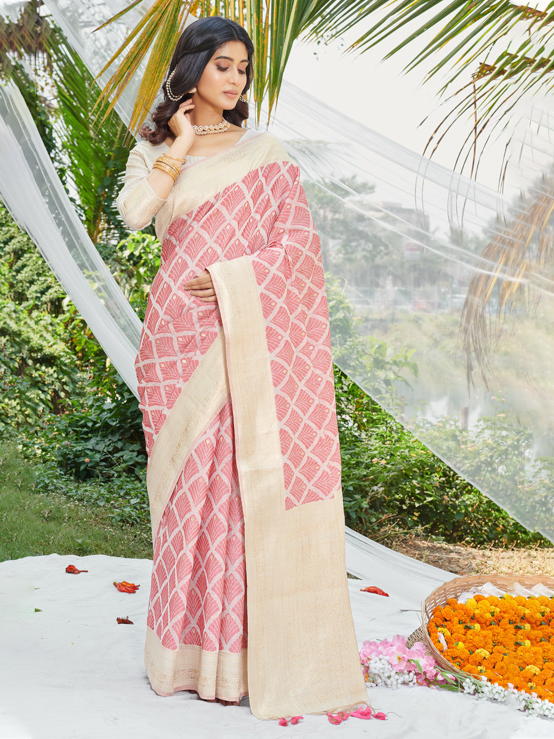 Cotton Digital Printed Saree | Woven Fabric for Weddings & Festive Events