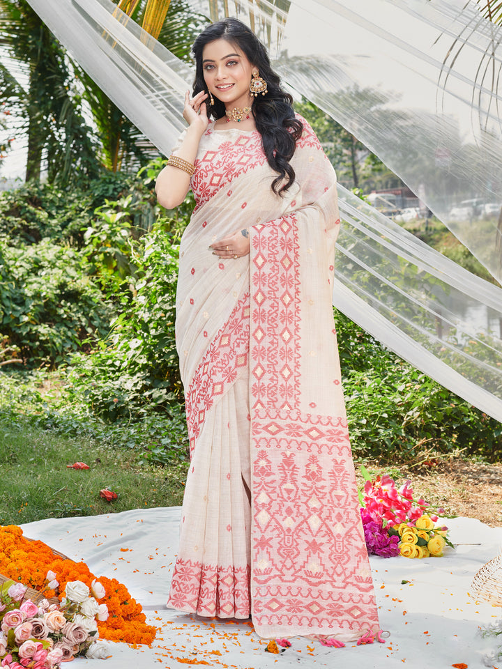 Designer Cotton Saree | Woven-Printed for Special Events, Weddings & Pooja