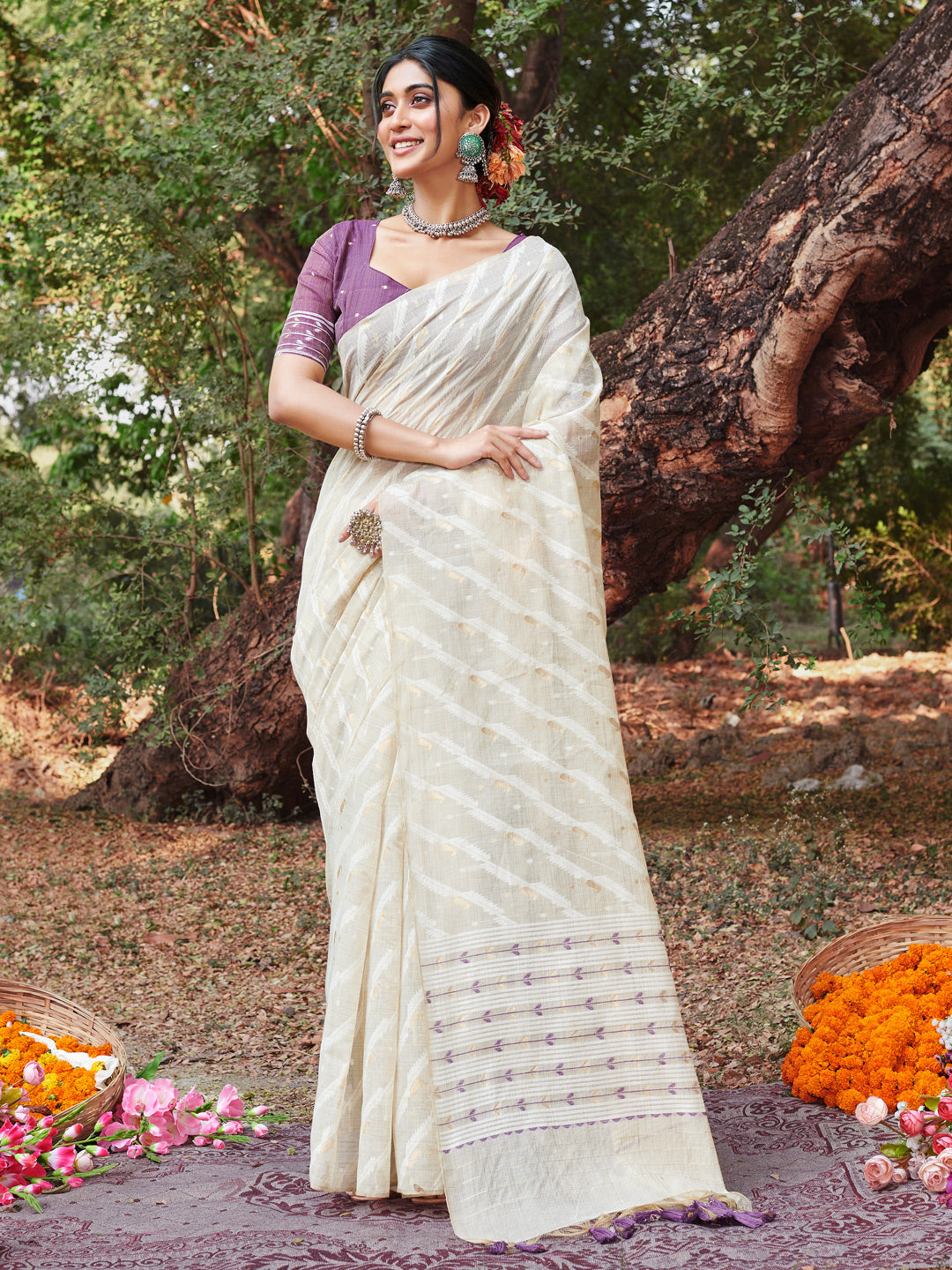 Designer Cotton Saree | Woven Thread Work for Special Events & Occasions