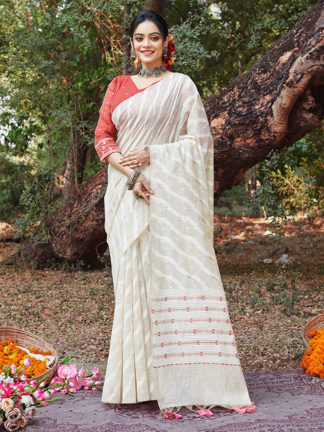 Designer Cotton Saree | Woven Thread Work for Special Events & Occasions