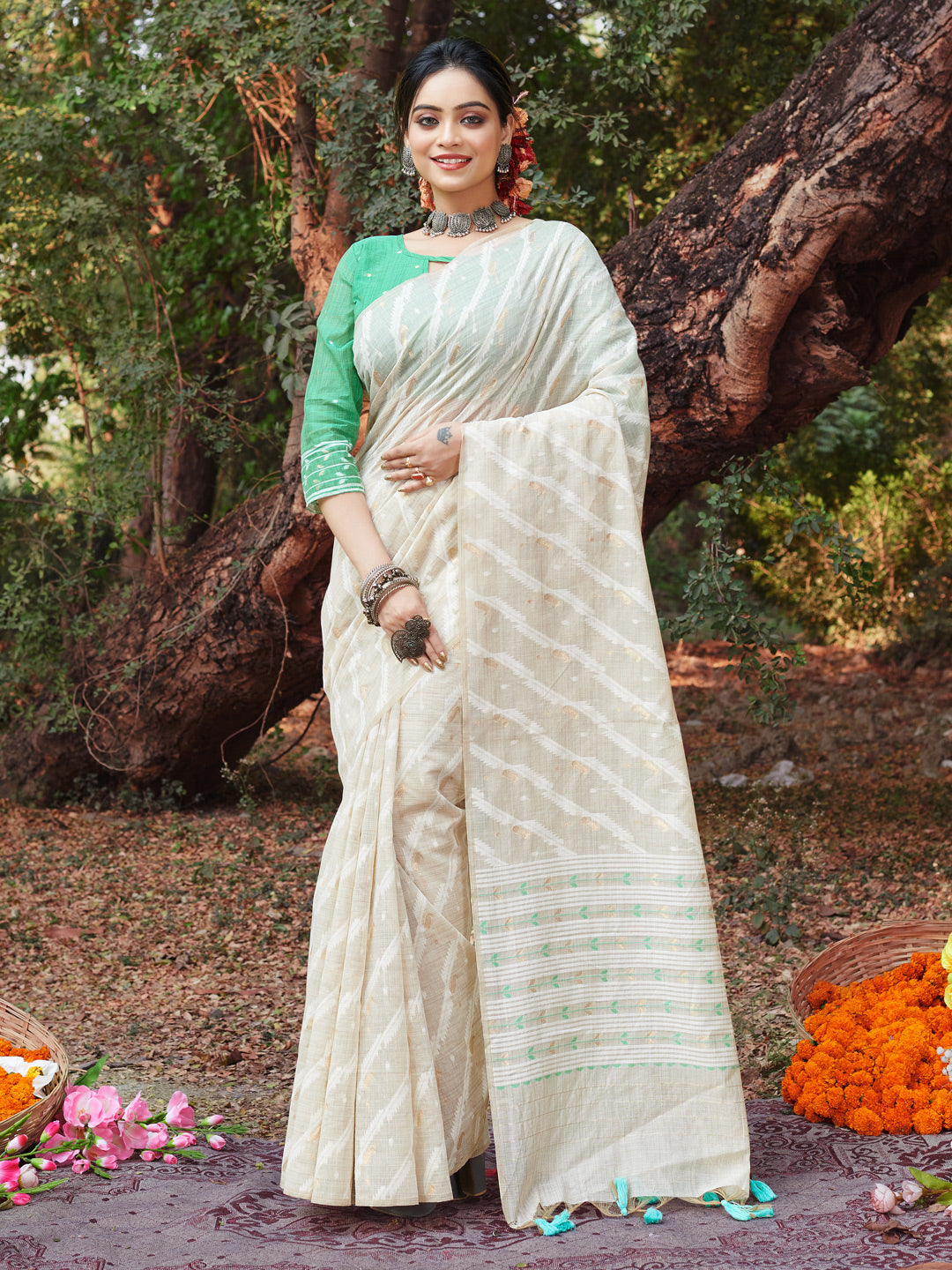 Designer Cotton Saree | Woven Thread Work for Special Events & Occasions