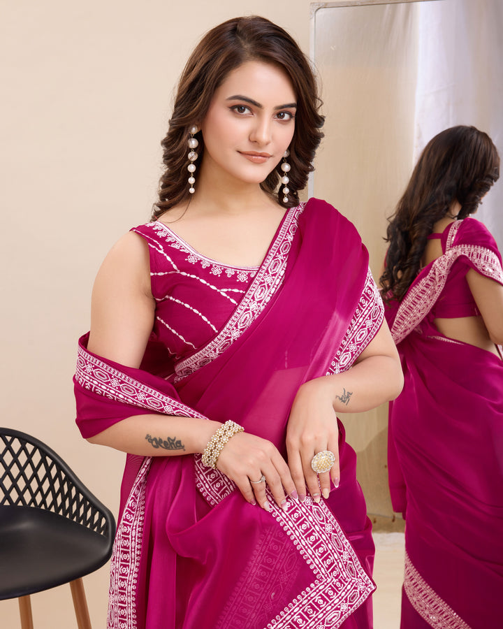 Heavy Designer Embroidered Jimmy Chau Silk Saree | Perfect for Weddings & Festive Occasions