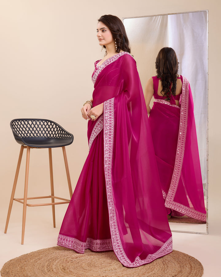 Heavy Designer Embroidered Jimmy Chau Silk Saree | Perfect for Weddings & Festive Occasions