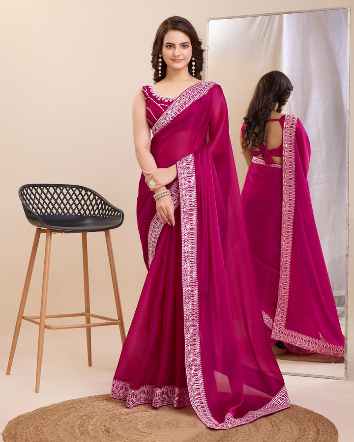 Heavy Designer Embroidered Jimmy Chau Silk Saree | Perfect for Weddings & Festive Occasions