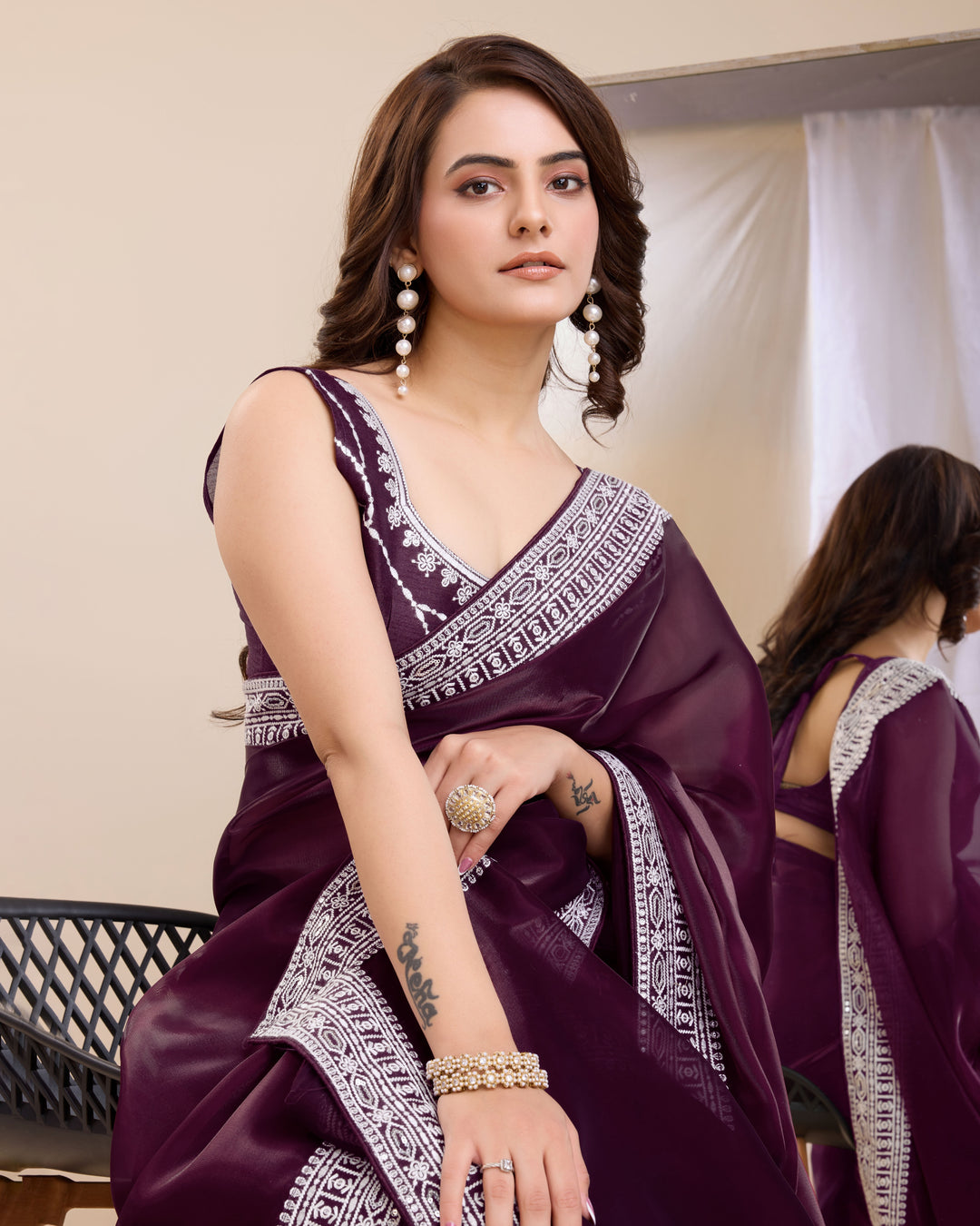 Heavy Designer Embroidered Jimmy Chau Silk Saree | Perfect for Weddings & Festive Occasions