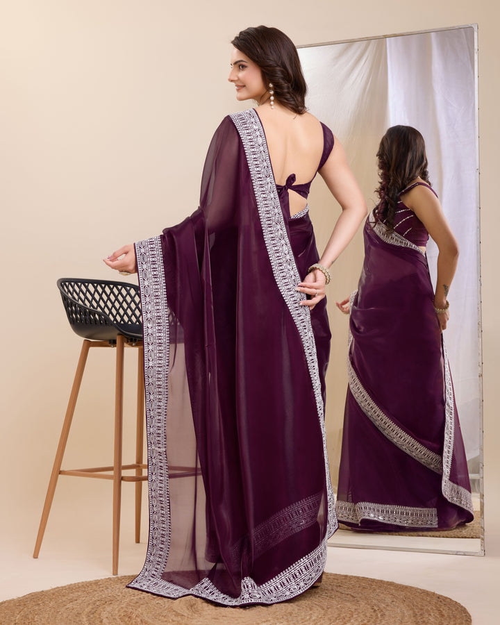 Heavy Designer Embroidered Jimmy Chau Silk Saree | Perfect for Weddings & Festive Occasions