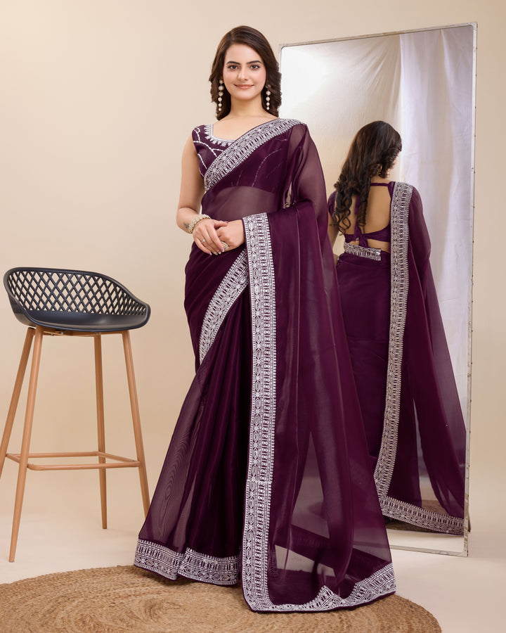 Heavy Designer Embroidered Jimmy Chau Silk Saree | Perfect for Weddings & Festive Occasions