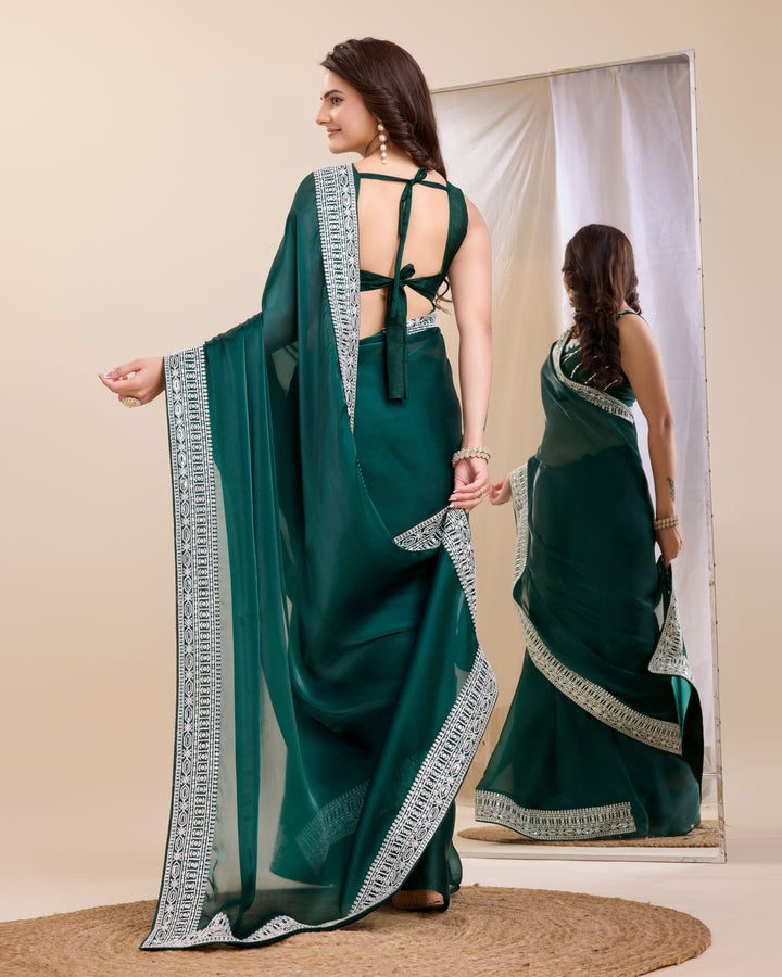 Heavy Designer Embroidered Jimmy Chau Silk Saree | Perfect for Weddings & Festive Occasions