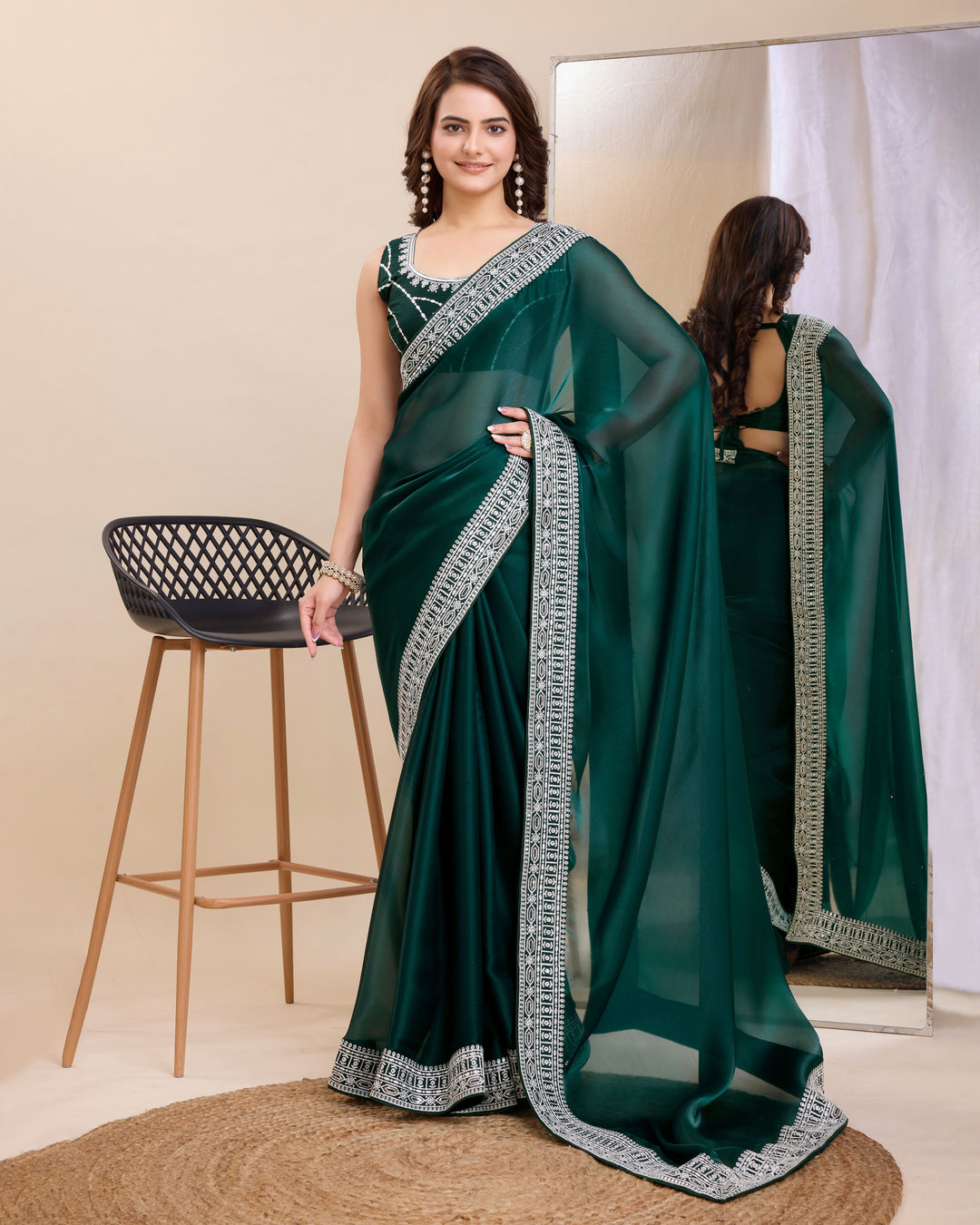 Heavy Designer Embroidered Jimmy Chau Silk Saree | Perfect for Weddings & Festive Occasions