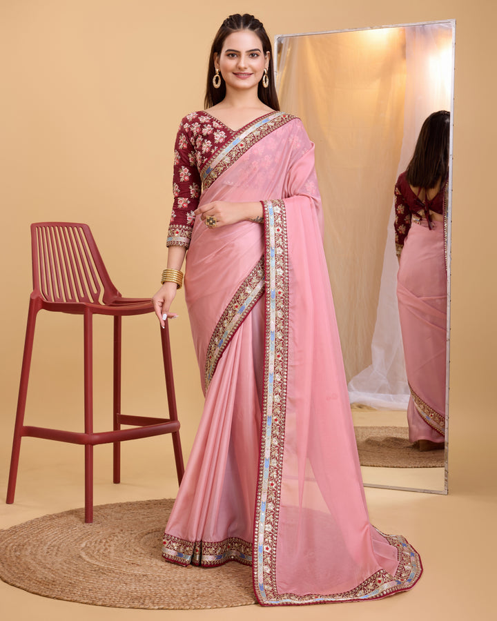 Heavy Designer Embroidery Organza Saree | Art-Silk Blouse for Special Events