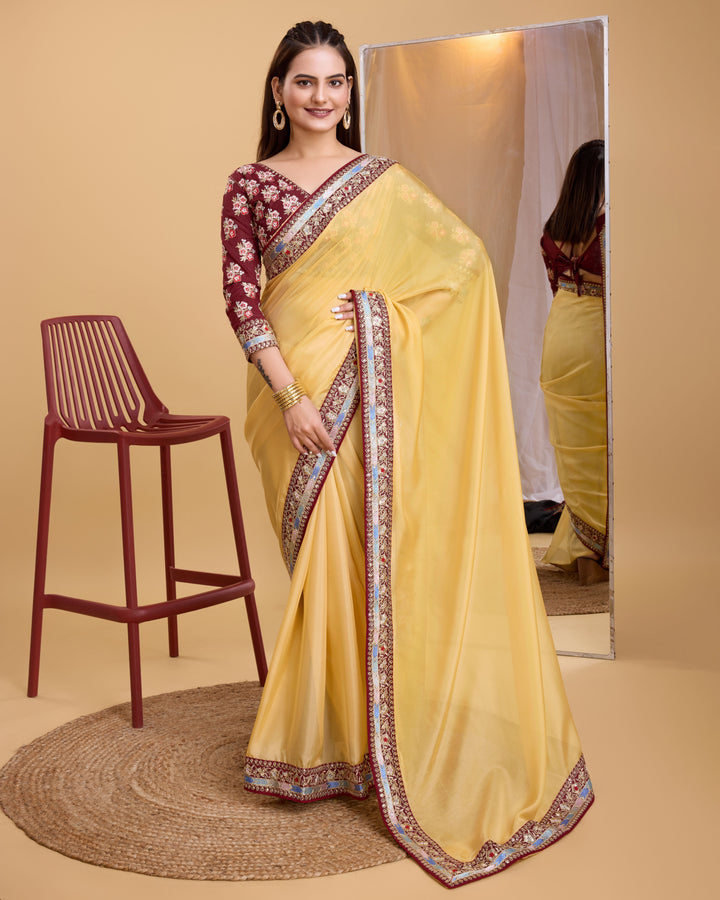 Heavy Designer Embroidery Organza Saree | Art-Silk Blouse for Special Events