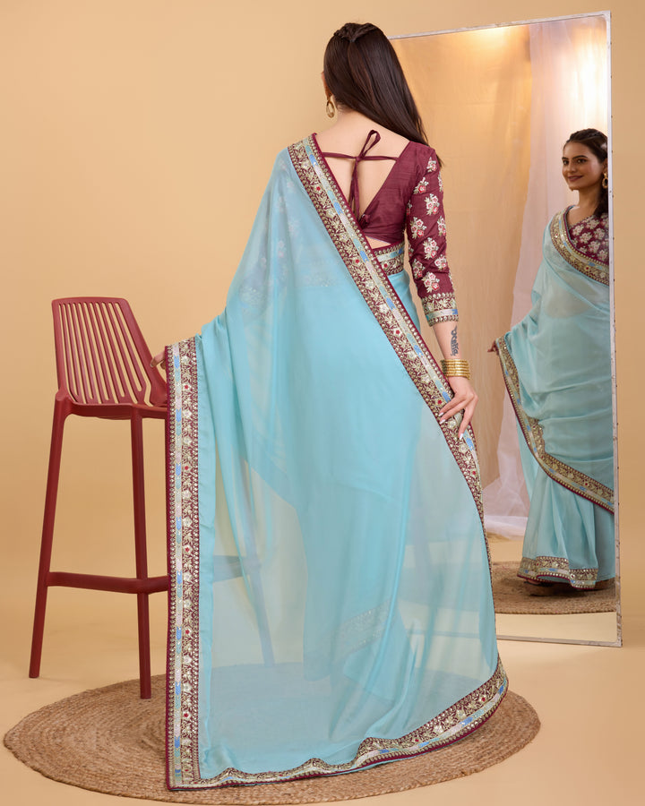 Heavy Designer Embroidery Organza Saree | Art-Silk Blouse for Special Events