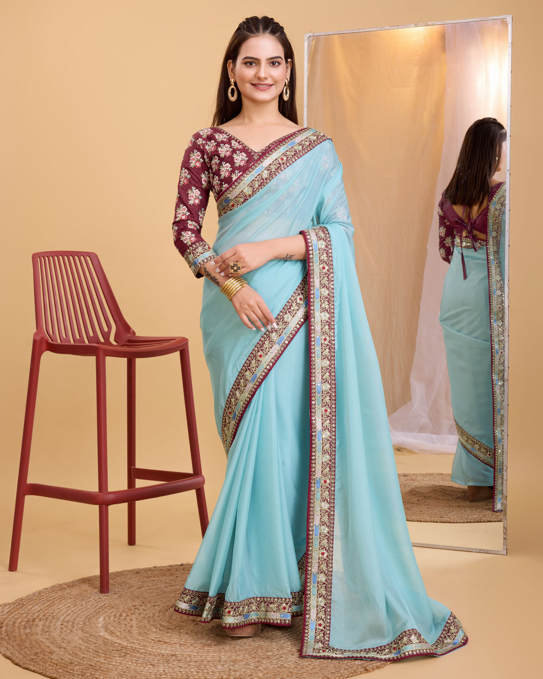 Heavy Designer Embroidery Organza Saree | Art-Silk Blouse for Special Events