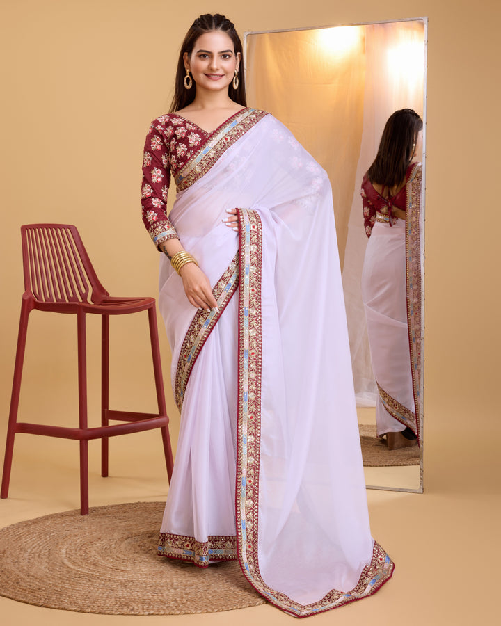 Heavy Designer Embroidery Organza Saree | Art-Silk Blouse for Special Events