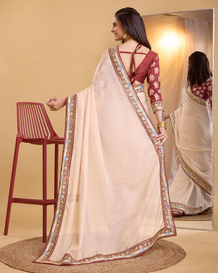 Heavy Designer Embroidery Organza Saree | Art-Silk Blouse for Special Events