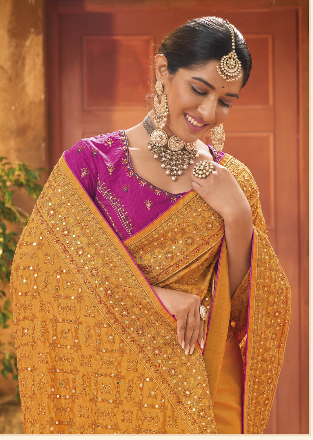 Designer Banarasi Silk Saree | Real Mirror Diamond Work for Special Events