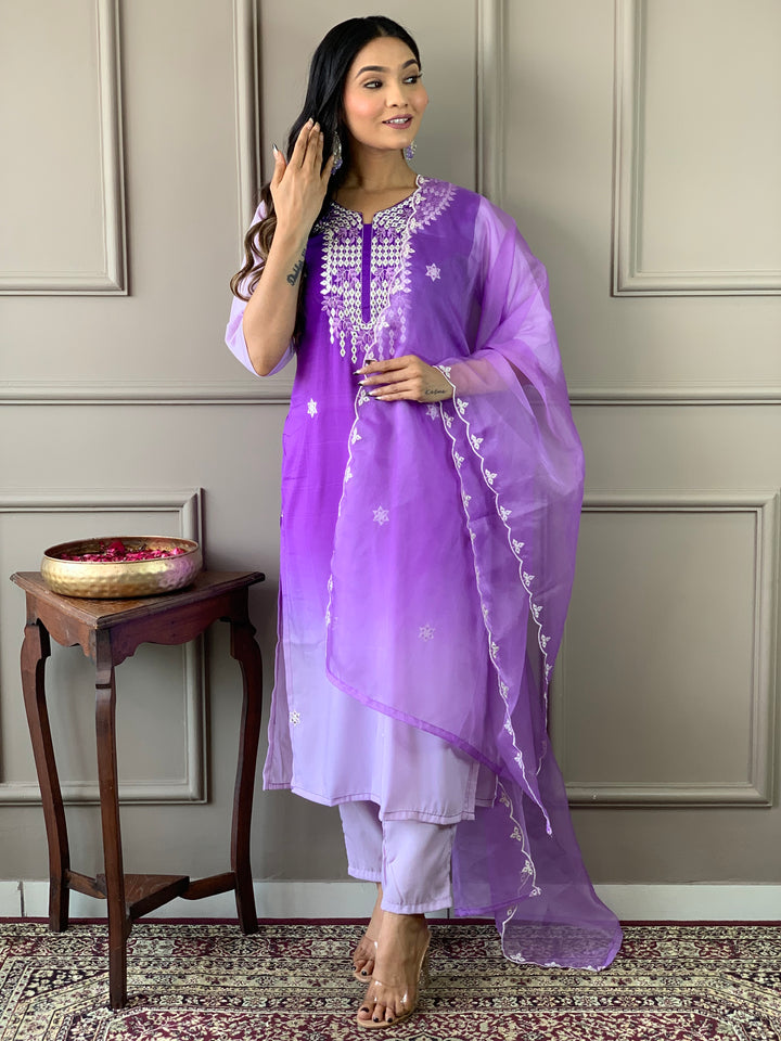 Elegant Muslin Top with Rayon Bottom | Viscose Tabby Dupatta Set