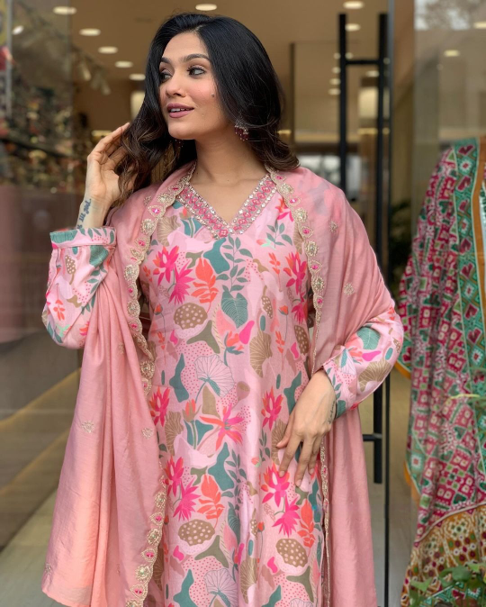 Designer Pink Suit | Viscose Rayon with Organza Dupatta