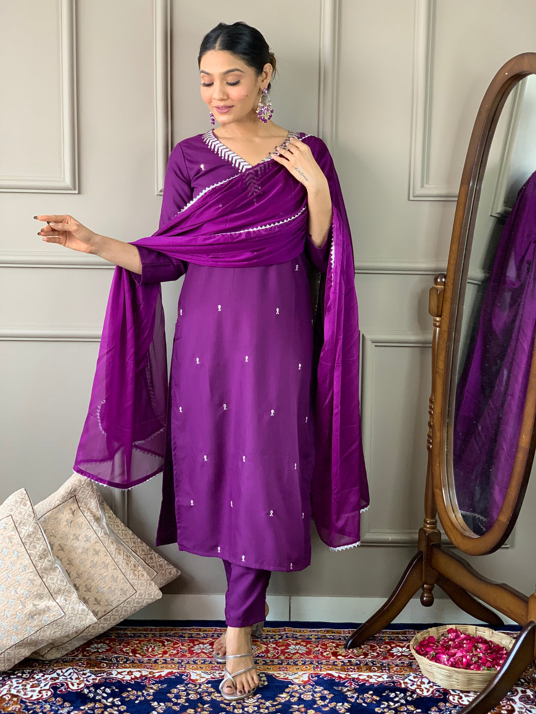 Stylish Rayon Suit with Chinon Dupatta | Elegant Sequance Embroidery